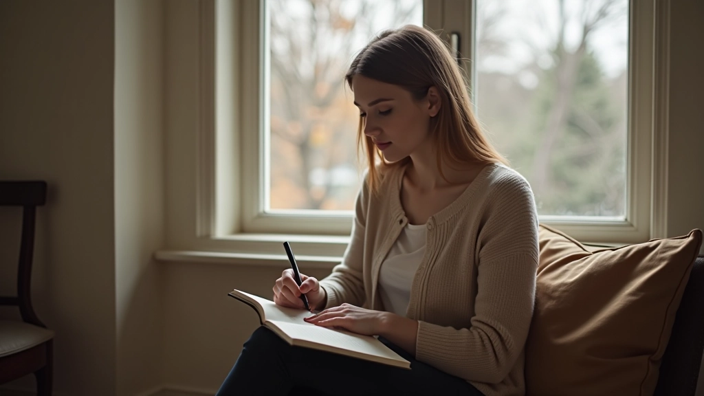 Person reflecting on habits with journal and coffee