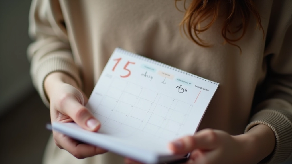 Person looking at notebook and calendar planning first days of no spend challenge